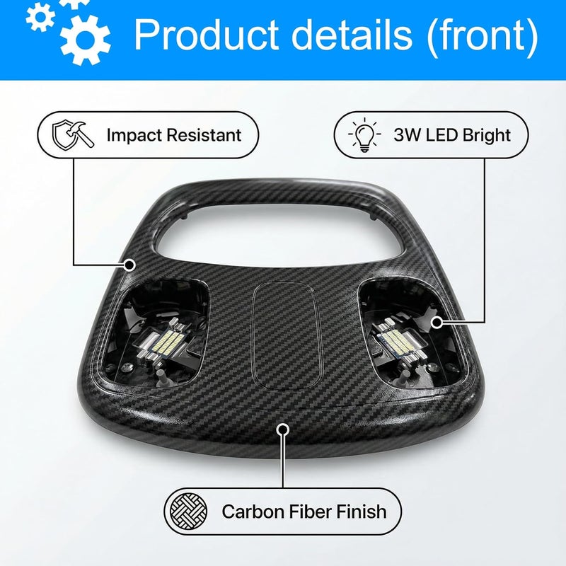 XCZBX Upgrade Overhead Console Assembly Fit for 2002-2010 Dodge Ram 1500 2500 3500 4500 5500,Replace 1DK78BD1AA - Black Carbon Fibre Cab Interior Ceiling Dome Map Reading Light Lamp Map Lights - Image 4